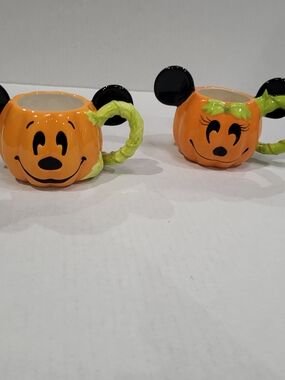 Disney Orange Pumpkin Mug Pair with Black Accents